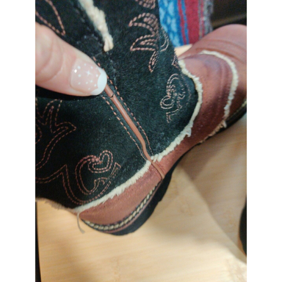 Ariat Youth Size 7 B Brown Black Leather Cowboy Boots - Picture 10 of 12
